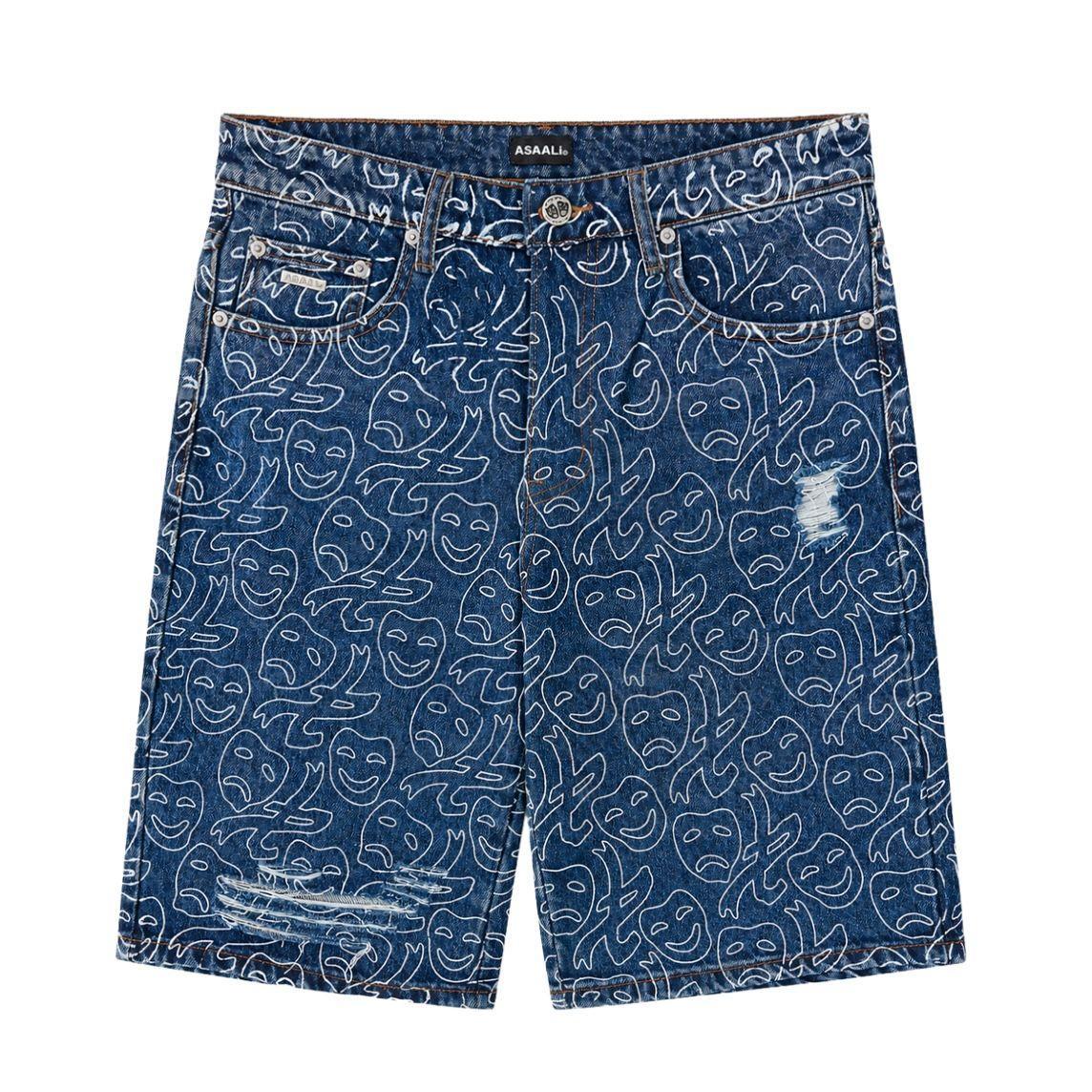 Asaali Laugh Now Cry Later All Over Print Denim Shorts