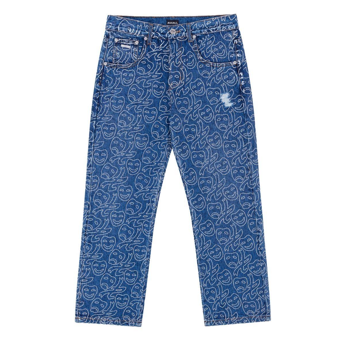 Asaali Laugh Now Cry Later All Over Print Denim Jeans