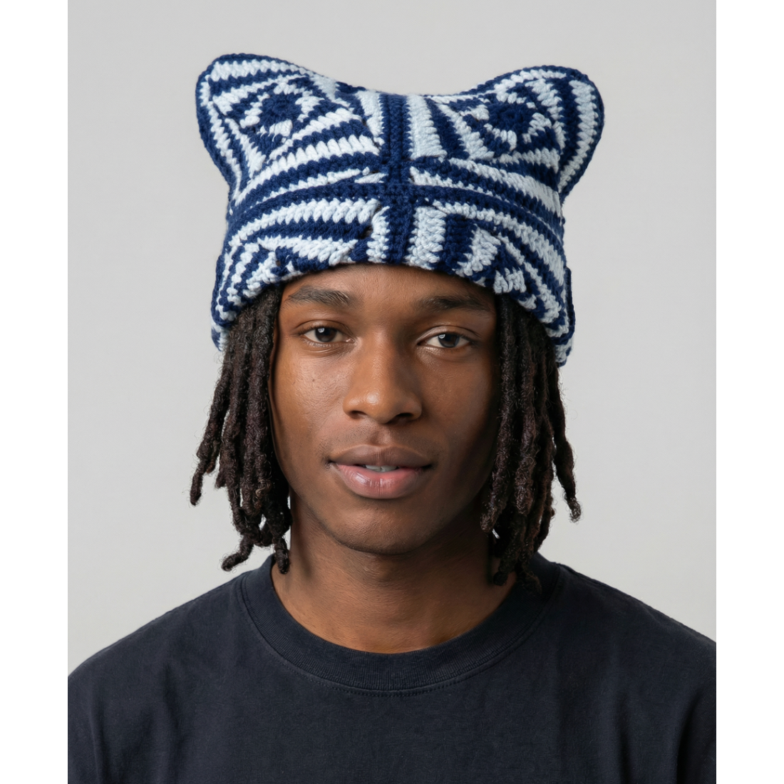 Arkyve Navy Spins Crochet Cat Hat